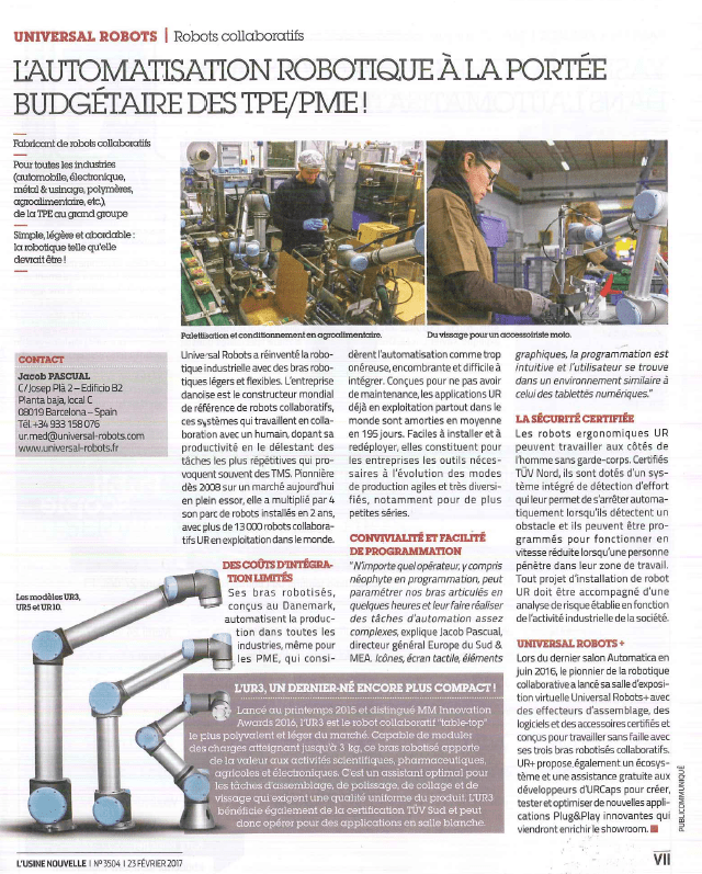 ARTICLE USINE NOUVELLE UNIVERSAL ROBOTS COBOT HMI MBS