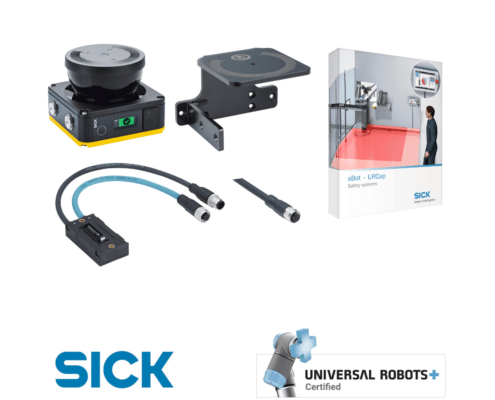 sbot speed urcap sick : contenu du kit de sécurité incluant scrutateur, support, cable et logiciel